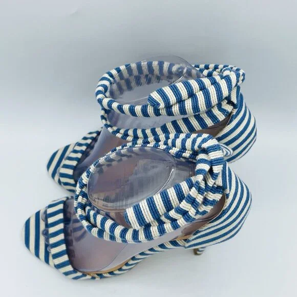 Liliana Heels Womens Size 6.5 Blue White Striped Strappy Stiletto High Shoes - Picture 7 of 12